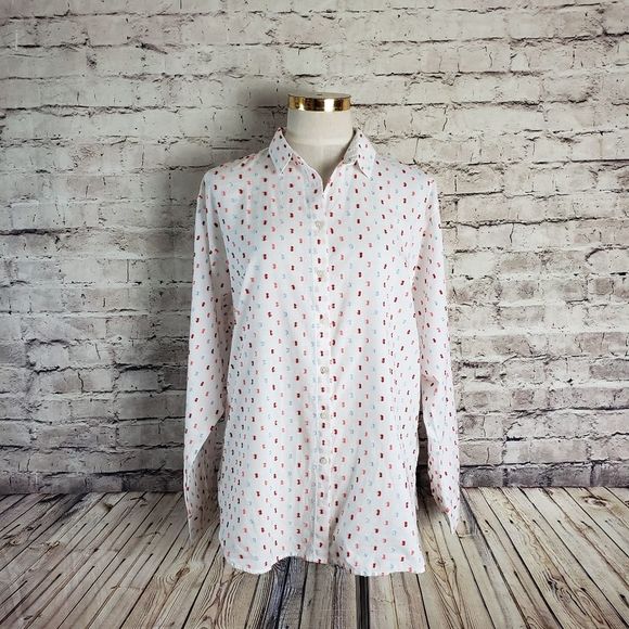 New Loft Button Up Swiss Dot Long Sleeved Blouse